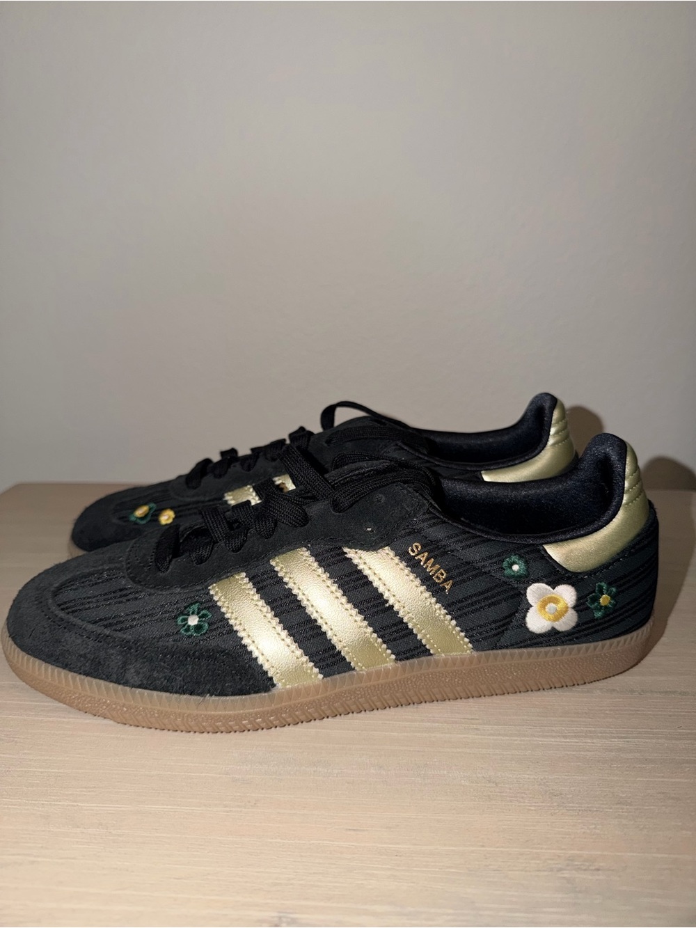 adidas x Liberty London OG shoe Women's Black with Gold and Floral Embroidery